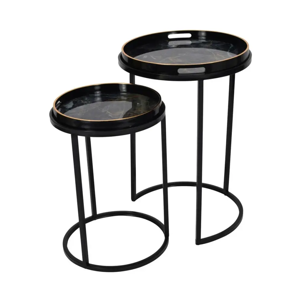 Vesuvius Set 2 Side Tables - Black & Gold