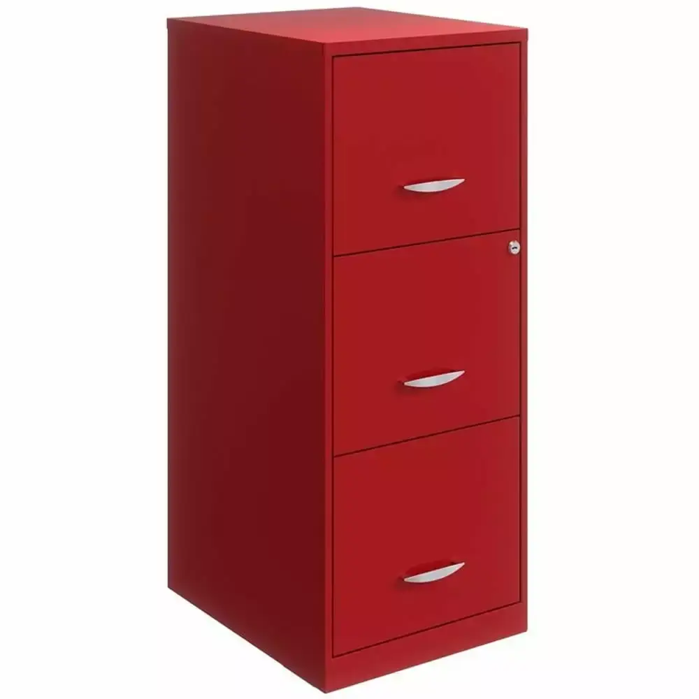 Pemberly Row 3 Drawer Metal Vertical File Cabinet Lock Lava Red