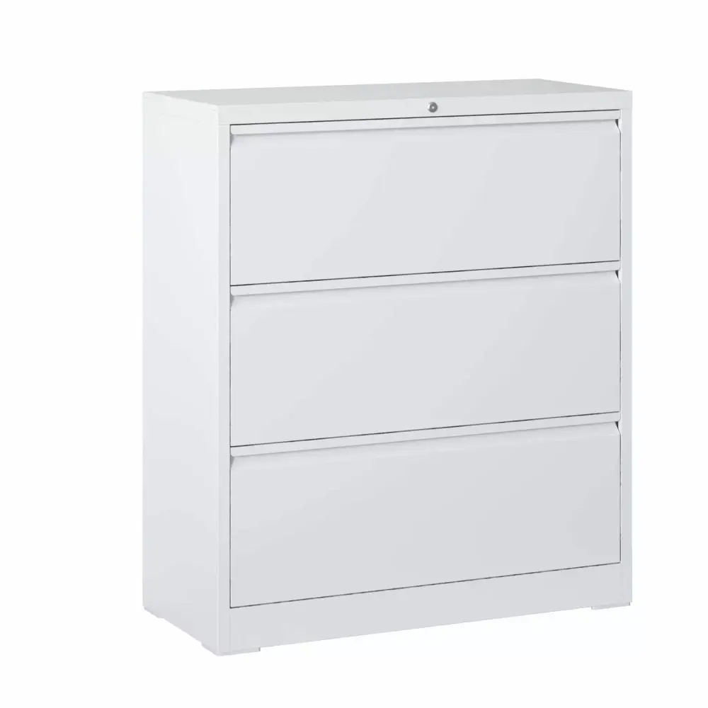 3-Drawer White Lockable Lateral File Cabinet Home Office Legal Letter A4 F4 Size Fencia