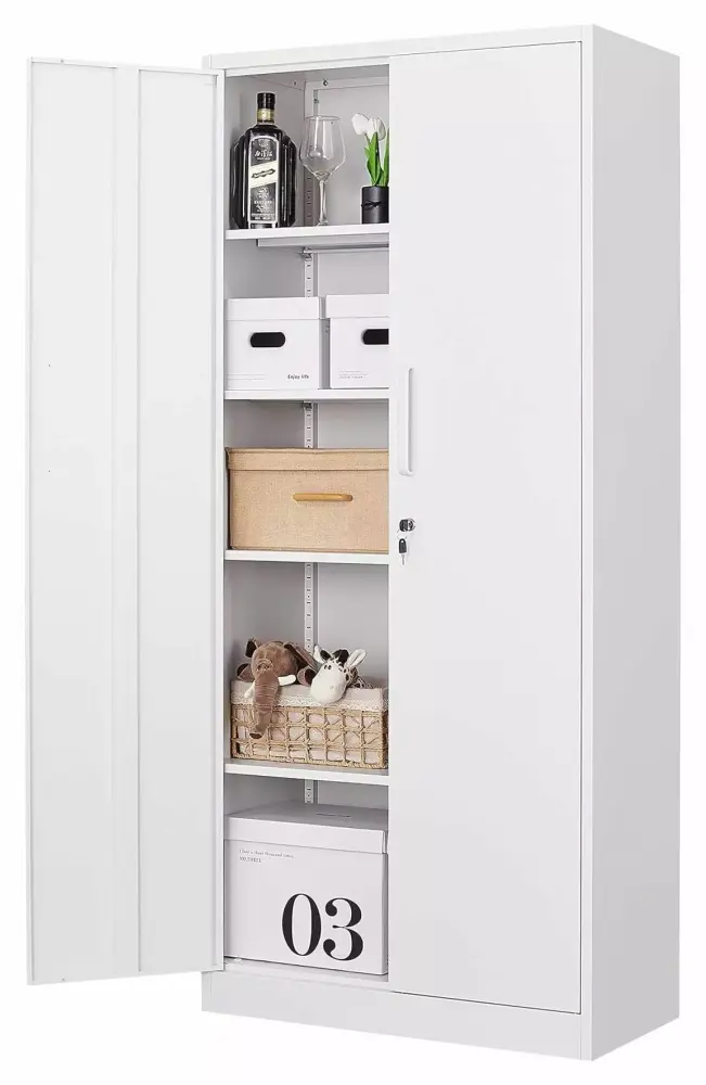 Metal Storage Cabinet 71 Tall Steel File Cabinets Lockable Doors and Adjustable Shelves White YOSITiuu