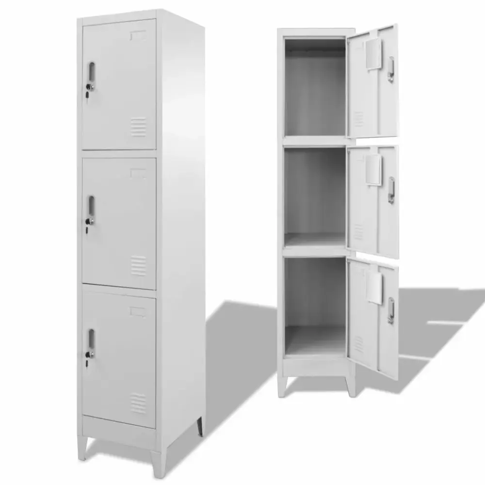 Anself Gray Metal Locker Cabinet 3 Storage Compartments and Doors 15x17.7x70.9 Inches