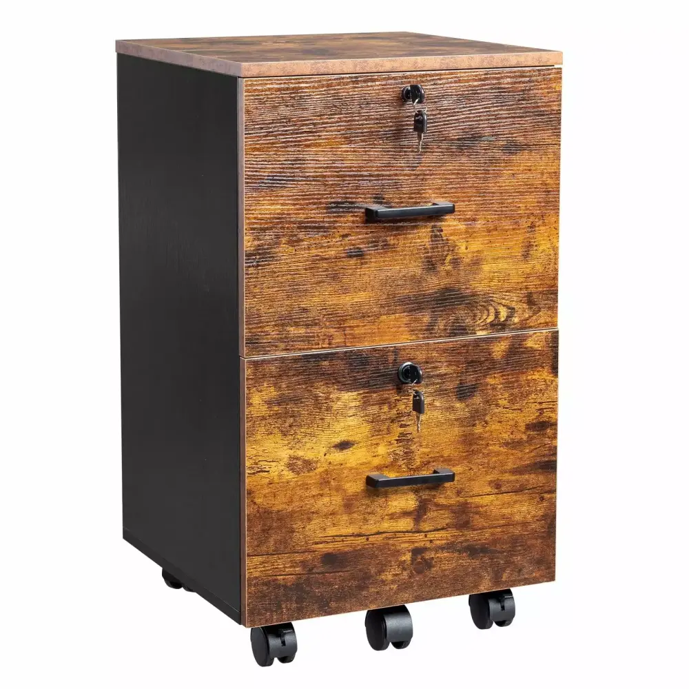 Godecor Rolling File Cabinet 2 Drawers and Wheels Locking Mobile Office Storage Black FCH