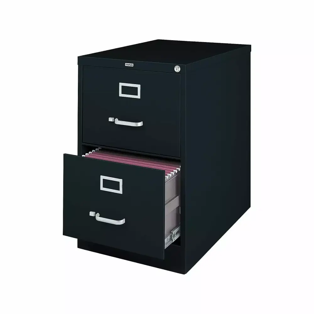 Staples 2-Drawer Vertical File Cabinet Locking Black Legal Size 26.5D