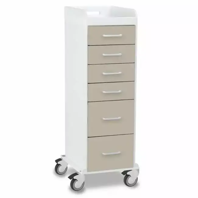 TrippNT Almond Polyethylene Tall Locking 6 Drawer Cart 16 x 47 x 19 Inches Office Storage