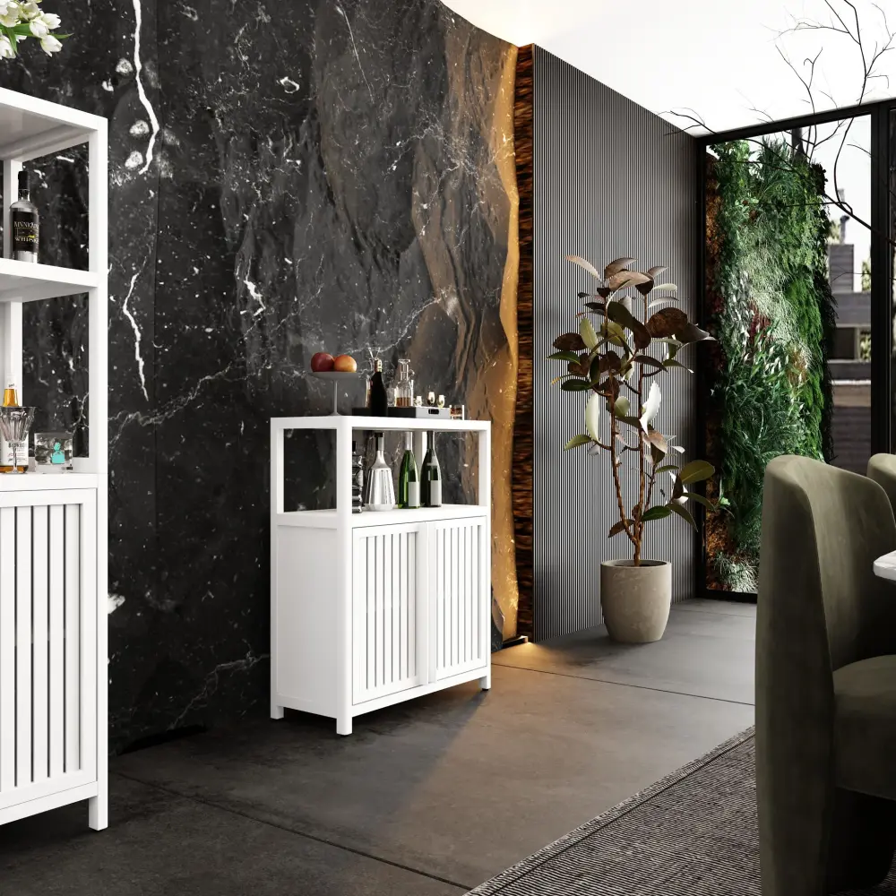 Bamboo Large Capacity Storage Cabinet Shelves Bathroom And Living Room - White