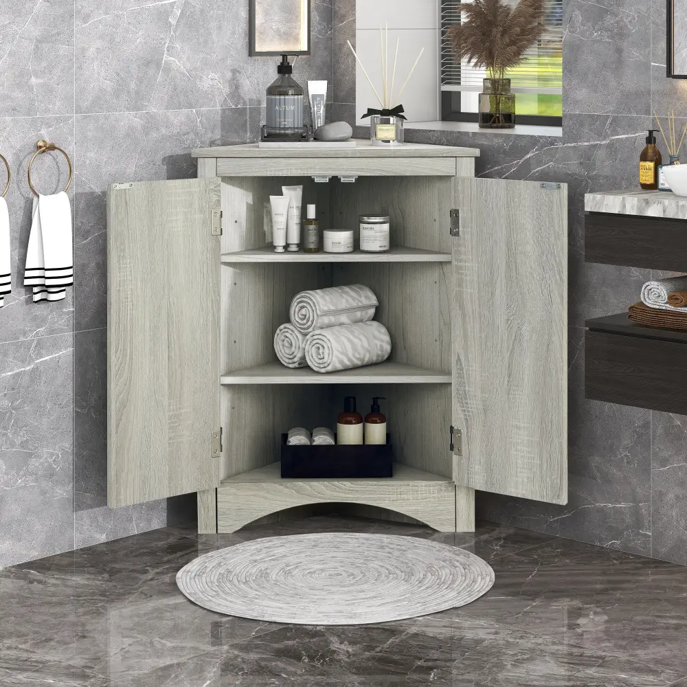 Hotel-Grade Luxury Triangle Bathroom Storage Cabinet Adaptable Shelves, Freestanding Floor Cabinet Home Kitchen