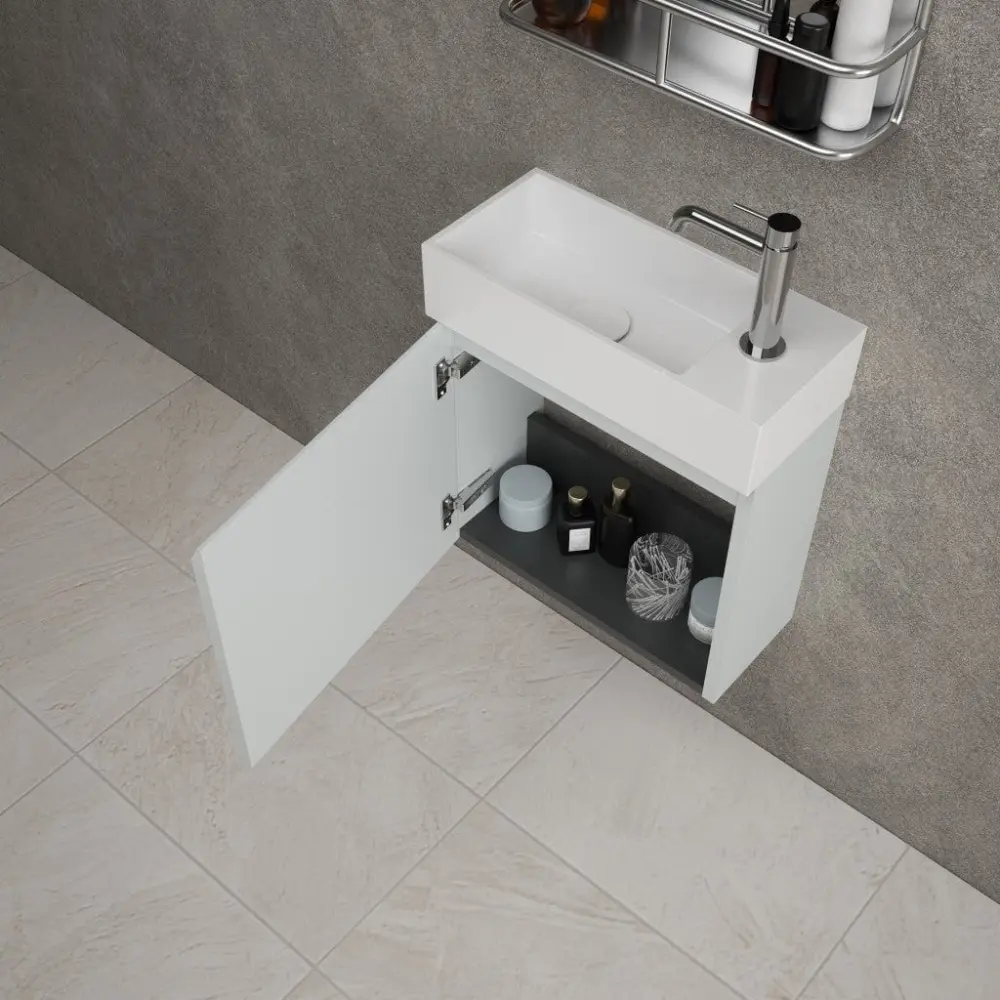 Tasca Single Door Vanity Unit Beyondstone Basin - Matt Dove 450mm