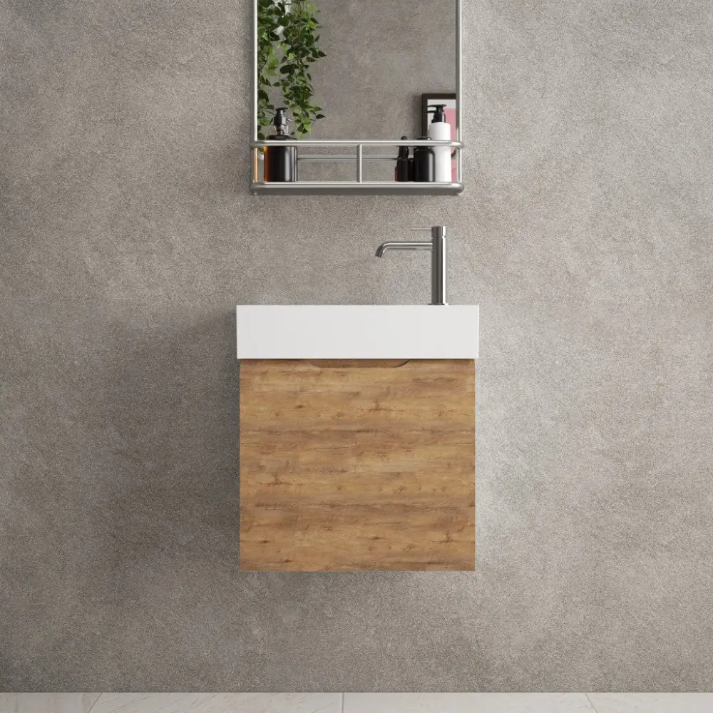 Tasca Single Door Vanity Unit Beyondstone Basin - Oak 450mm