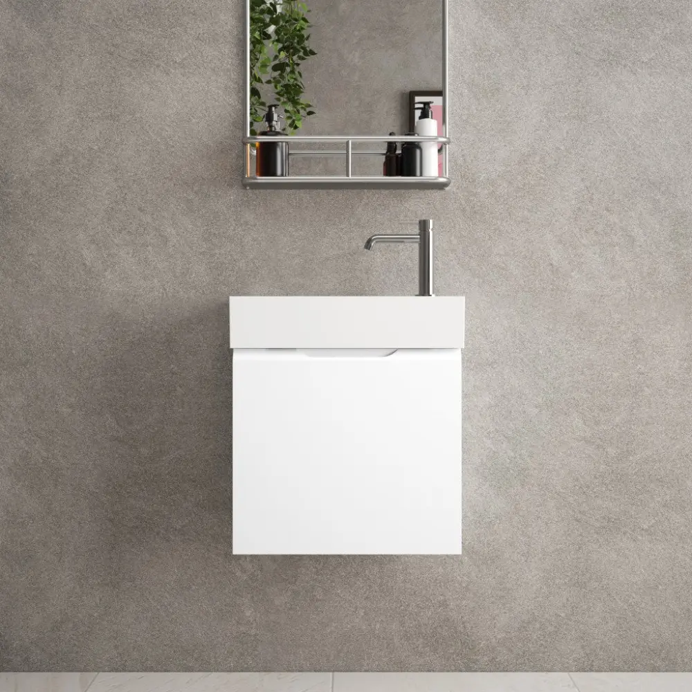Tasca Single Door Vanity Unit Beyondstone Basin - Matt Ivory 450mm