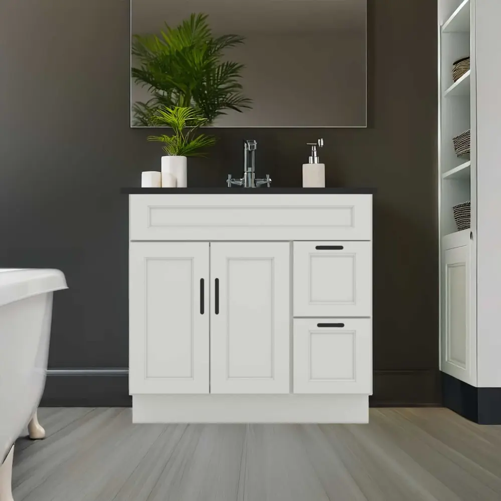 Vanity Sink Base Cabinet Right Drawers 36 W x 21 D x 34 H - Milan Pearl