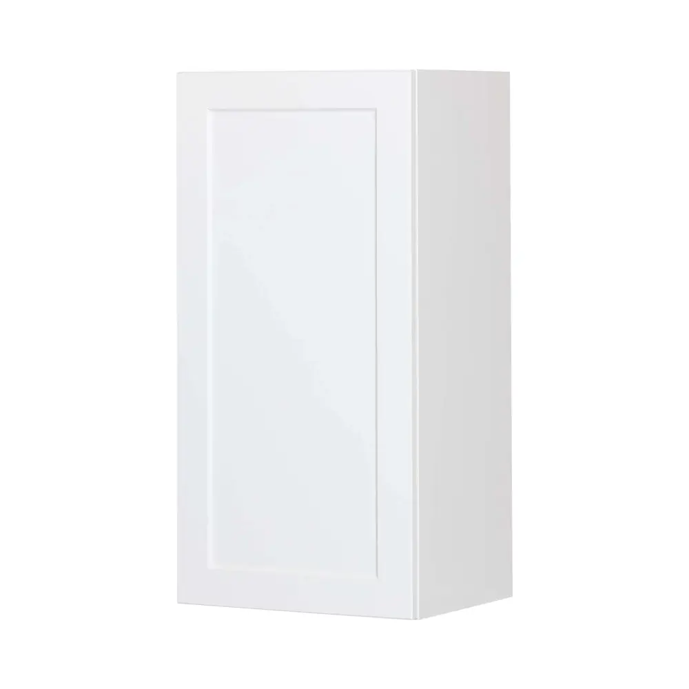 White Melamine Shaker Style Kitchen Wall Cabinet 1 Door Pearl, 15"