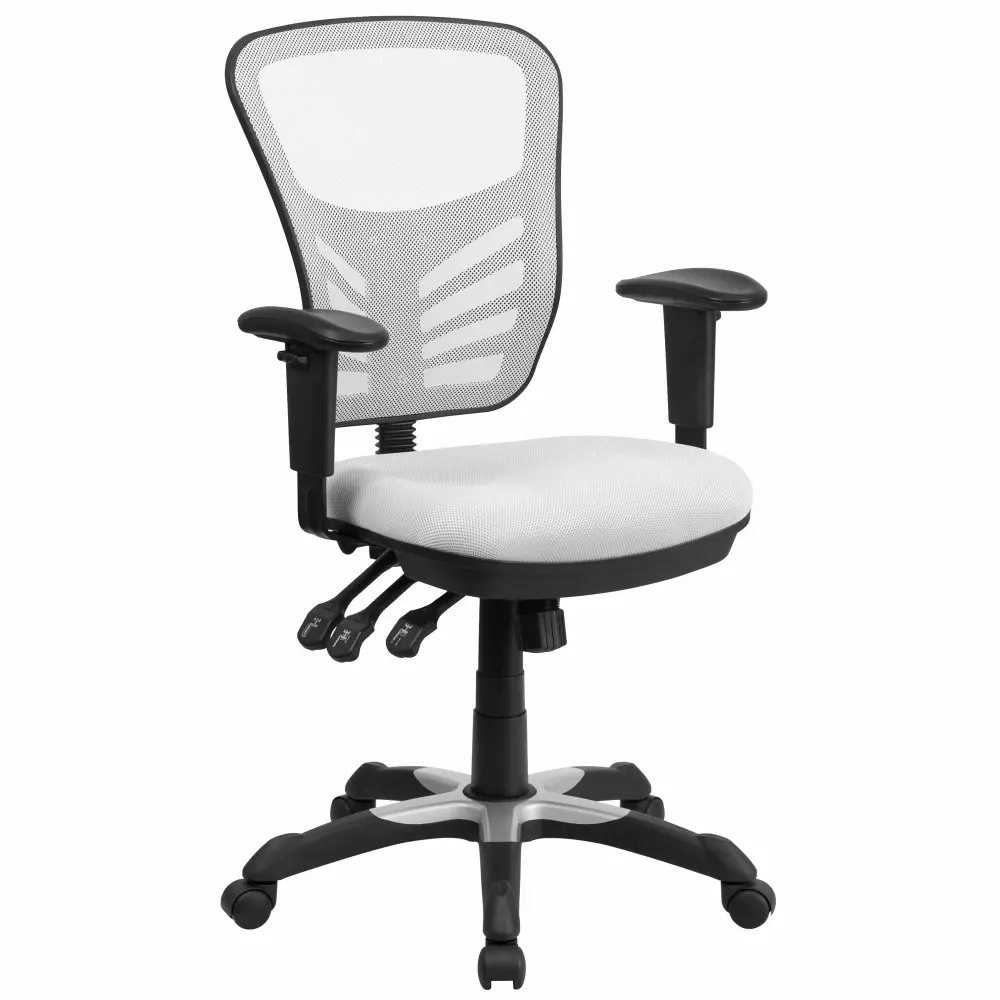 Line Furniture White Mesh-back Multifunction Executive Swivel Office Chair Triple Paddle Control
