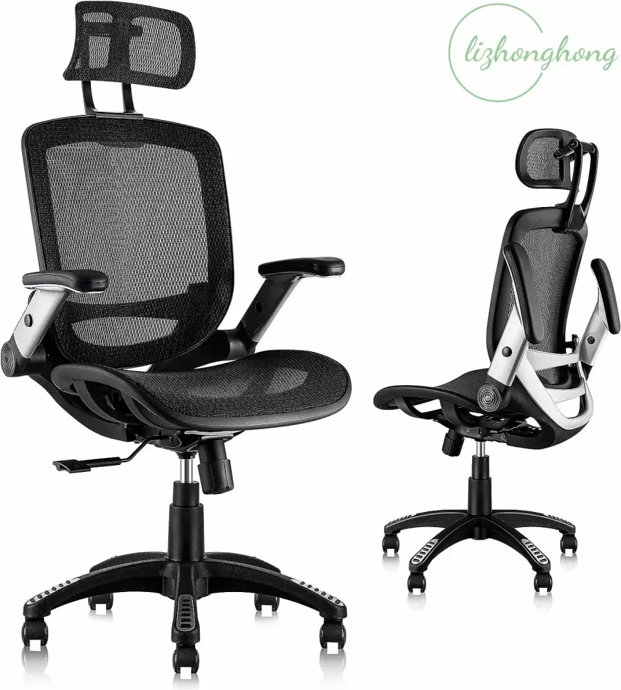 Ergonomic Mesh Office Chair High Back Desk Chair Adjustable Headrest Flip-Up Arms Tilt Function FHWMJJ