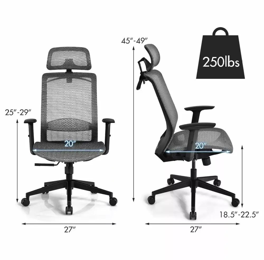 Ergonomic Mesh Office Chair - High Back Computer Desk Tilt Lock Mesh Seat Lumbar Support and Clothing Hanger OHHA