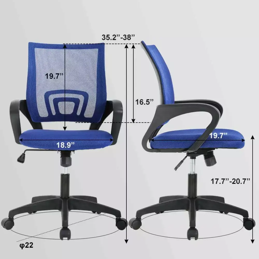 Office Chair Mesh Computer Chair Lumbar Support Adjustable Rolling Swivel Ergonomic Task Chair Blue QRZJ