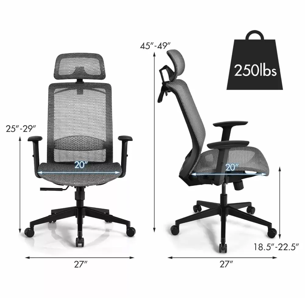 TriGol Ergonomic Mesh Office Chair - High Back Computer Desk Tilt Lock Mesh Seat Lumbar Support and Clothing Hanger