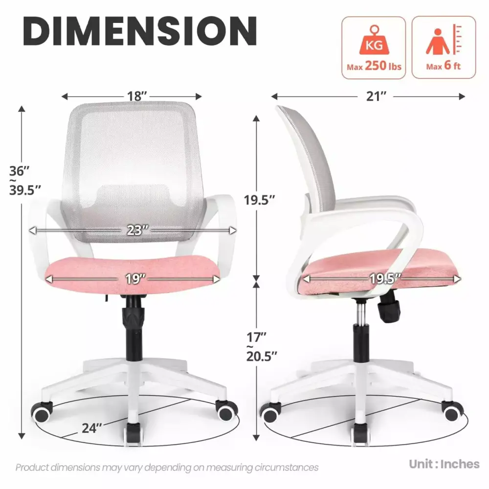 YOSITiuu Office Chair Ergonomic Mesh Computer Chair Lumbar Support Adjustable Rolling Swivel Task Chair Pastel