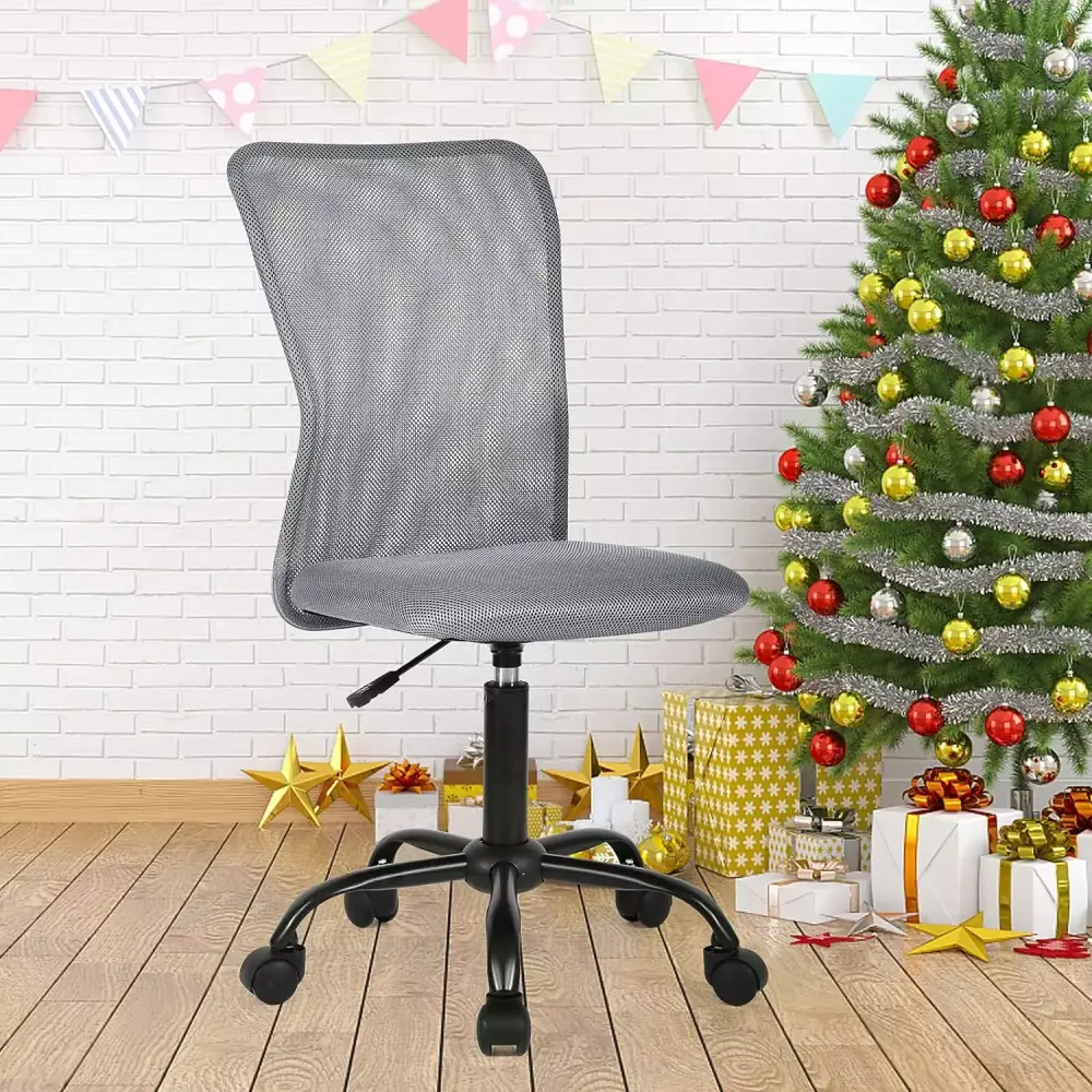 Ergonomic Mid Back Mesh Office Chair Adjustable Height No Armrest Rolling Swivel Task Chair Grey ZJ
