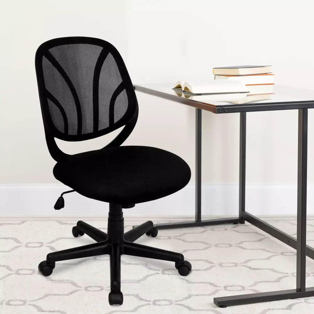 Emma + Oliver Mid-Back Black Mesh Swivel Task Office Chair Flex Bars