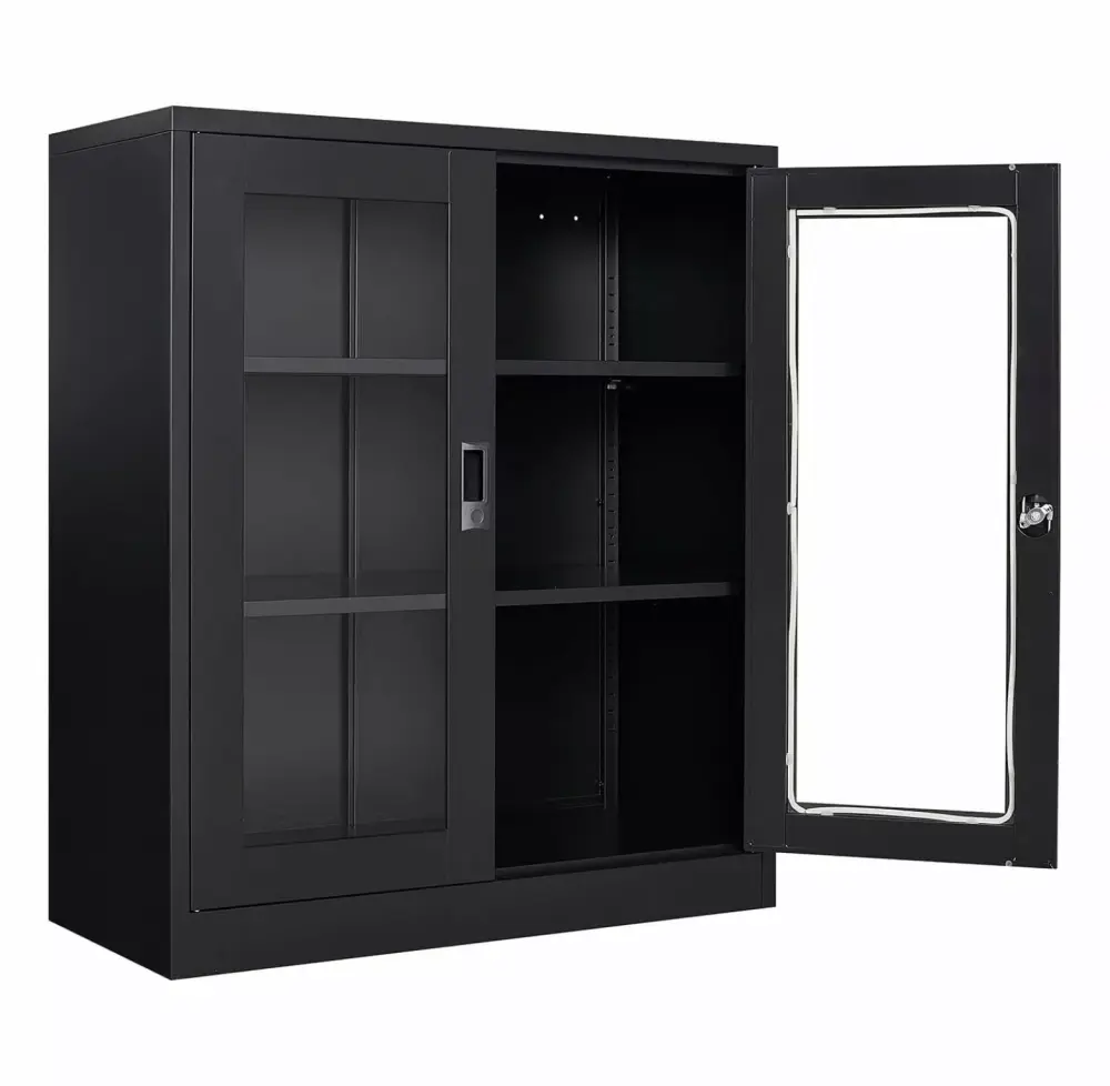 Black Metal Storage Cabinet Lock Adjustable Shelves Home Office Hospital CLkPde