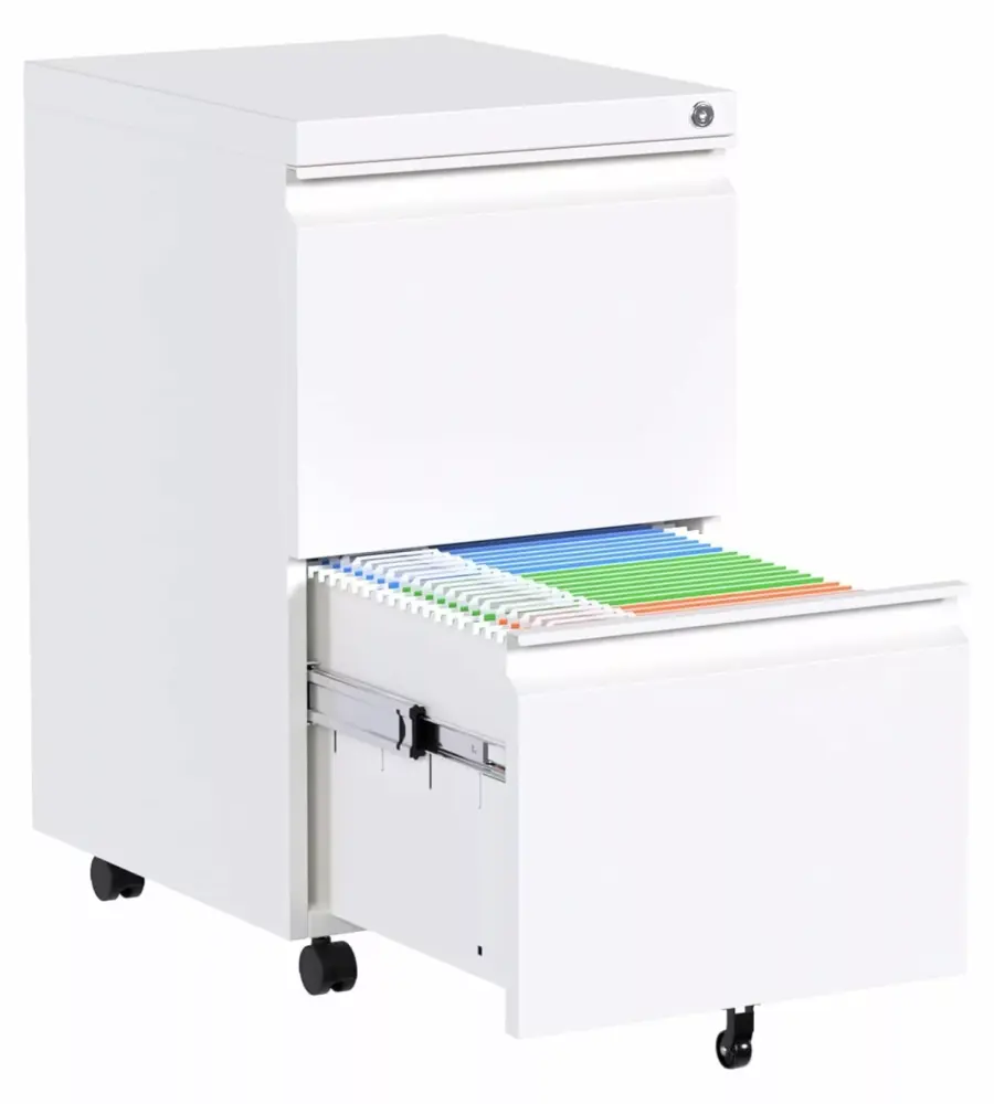 Metal 2-Drawer Office File Cabinet Lock Under Desk Storage White CLkPde