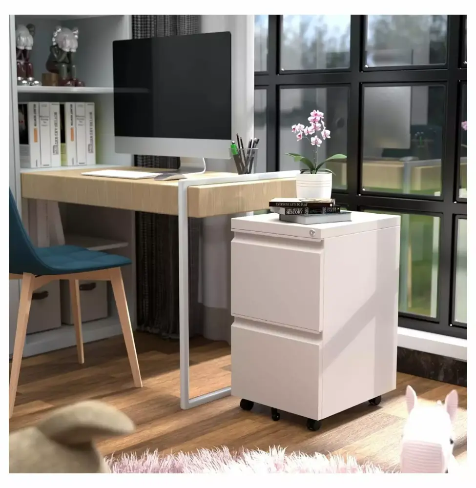 Metal 2-Drawer Office File Cabinet Lock Under Desk Storage White CLkPde