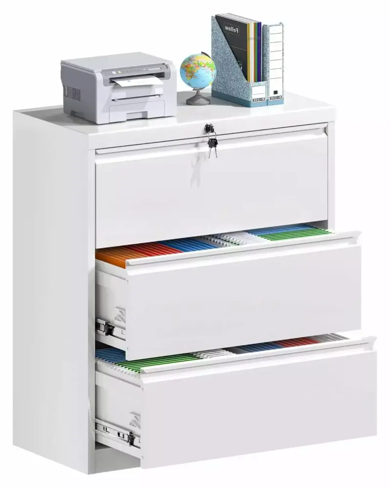 DyGTyX White 3 Drawer Vertical File Cabinet Wide Metal Vertical Filing Cabinet Lock Home Office School Furniture