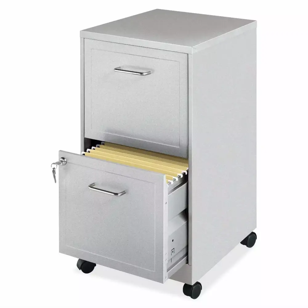 Gray Silver Metal 2-Drawer File Cabinet Casters Fast Furnishing