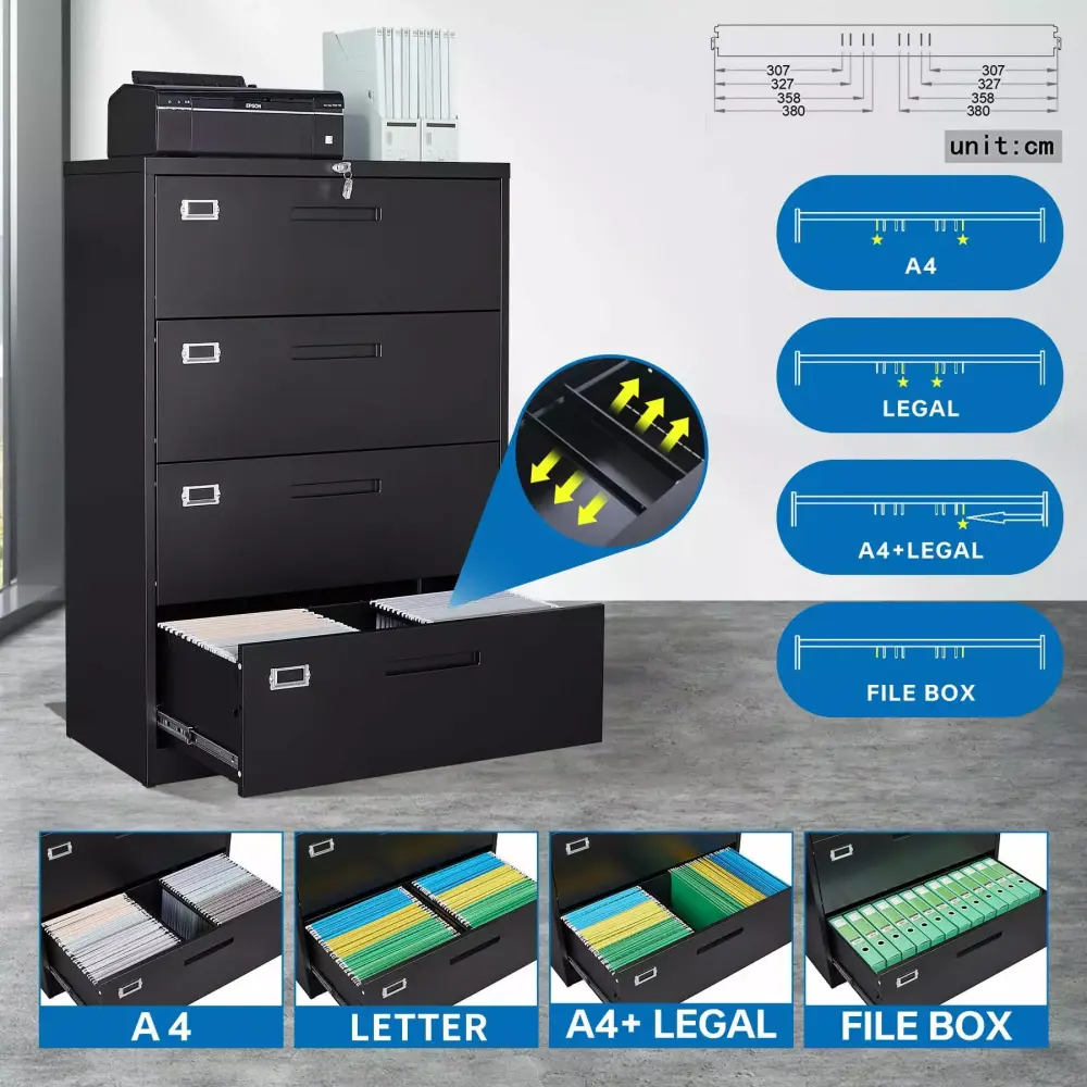 4 Drawer Filing Cabinet Lock Metal Lateral File Cabinet A4 Legal Letter Size FHWMLCX