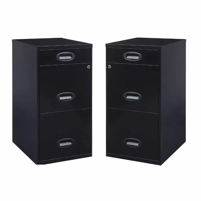 Home Square 3 Drawer Metal Vertical Filing Cabinet Set Black Set 2