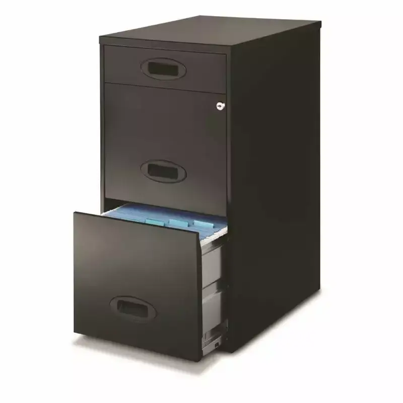 Home Square 3 Drawer Metal Vertical Filing Cabinet Set Black Set 2