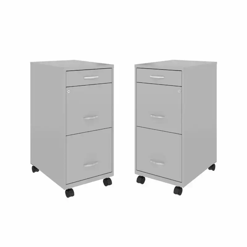 Home Square 3 Drawer Mobile Metal Filing Cabinet Set Arctic Silver - Set 2 - Office Organization