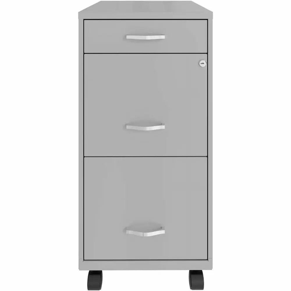 Home Square 3 Drawer Mobile Metal Filing Cabinet Set Arctic Silver - Set 2 - Office Organization