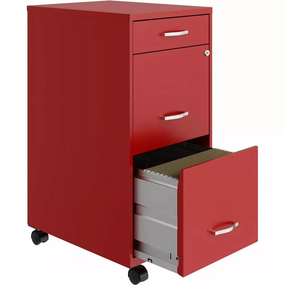 Home Square 3 Drawer Mobile Metal Filing Cabinet Set Red - Set 2 - Office Storage Solution