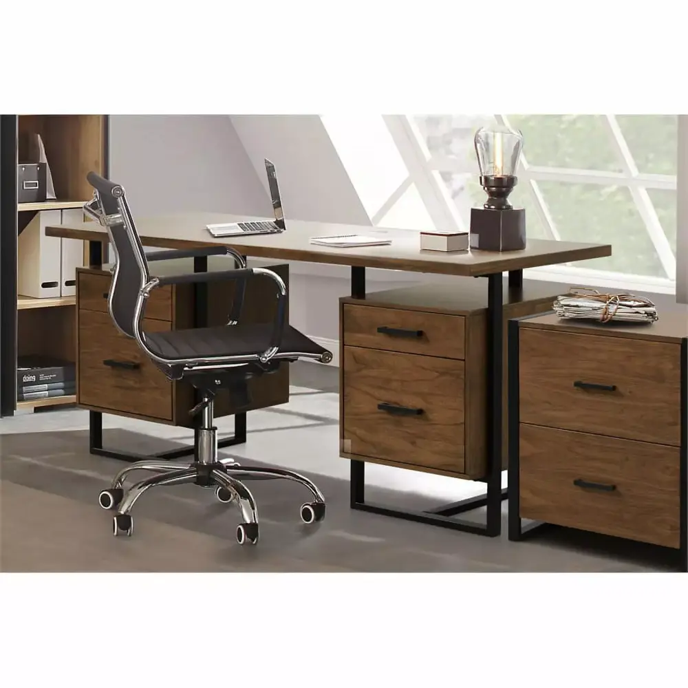 Lexicon Sedley Metal File Cabinet Walnut and Black Modern Office Storage