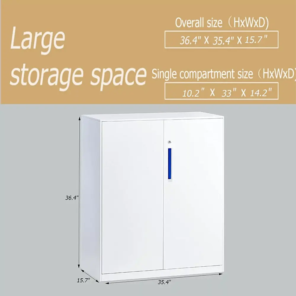 MECOLOR White Half Height Metal Office File Cabinet Swing Doors and Adjustable Shelves