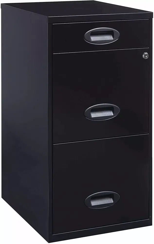 3 Drawer Metal File Cabinet Pencil Drawer Black Office Storage Solution MEVUS