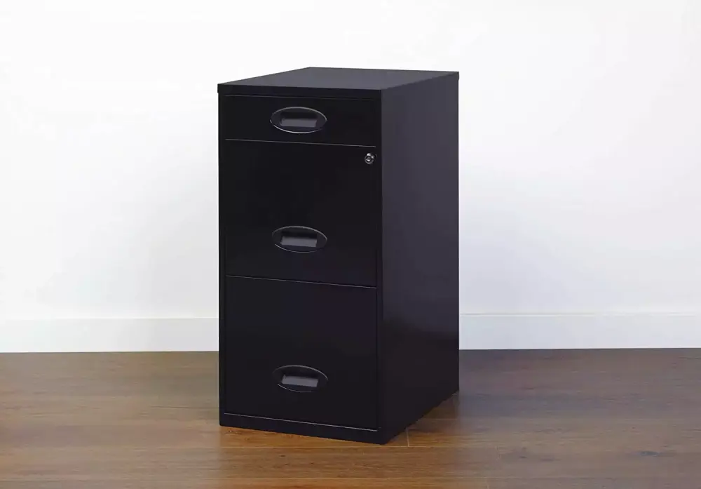 3 Drawer Metal File Cabinet Pencil Drawer Black Office Storage Solution MEVUS