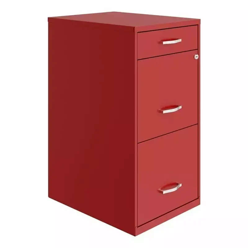 Pemberly Row 18 3-Drawer Modern Metal Organizer File Cabinet Red