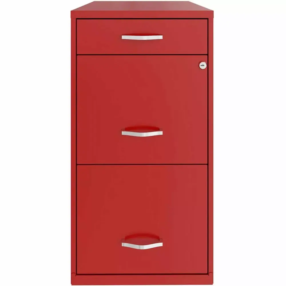 Pemberly Row 18 3-Drawer Modern Metal Organizer File Cabinet Red