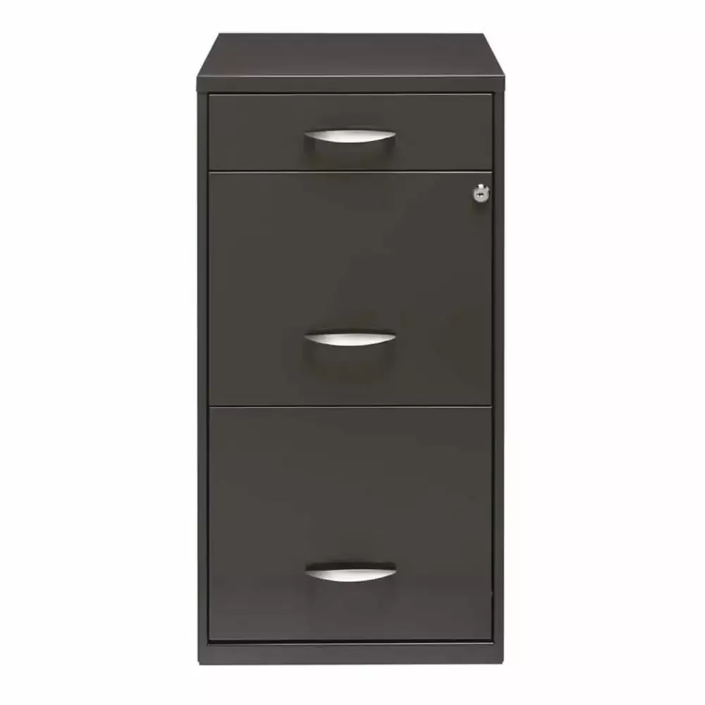 Pemberly Row 18 Inch 3 Drawer Metal File Cabinet Pencil Drawer Charcoal