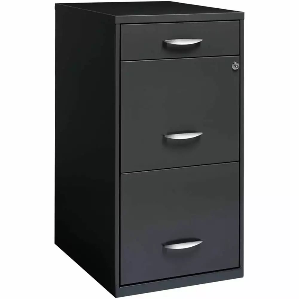 Pemberly Row 18 Inch 3 Drawer Metal File Cabinet Pencil Drawer Charcoal