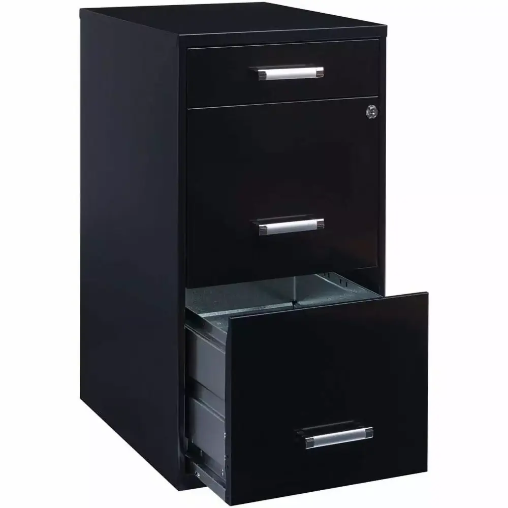 Scranton & Co Black 18D Metal 3 Drawer Filing Cabinet Office Document Storage