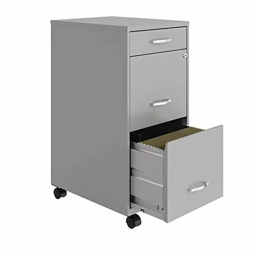 Pemberly Row 3-Drawer Vertical Silver Metal Filing Cabinet Lockable Pre-assembled TeviRoom