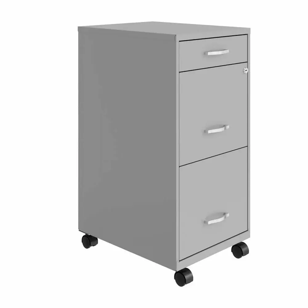 Pemberly Row 3-Drawer Vertical Silver Metal Filing Cabinet Lockable Pre-assembled TeviRoom