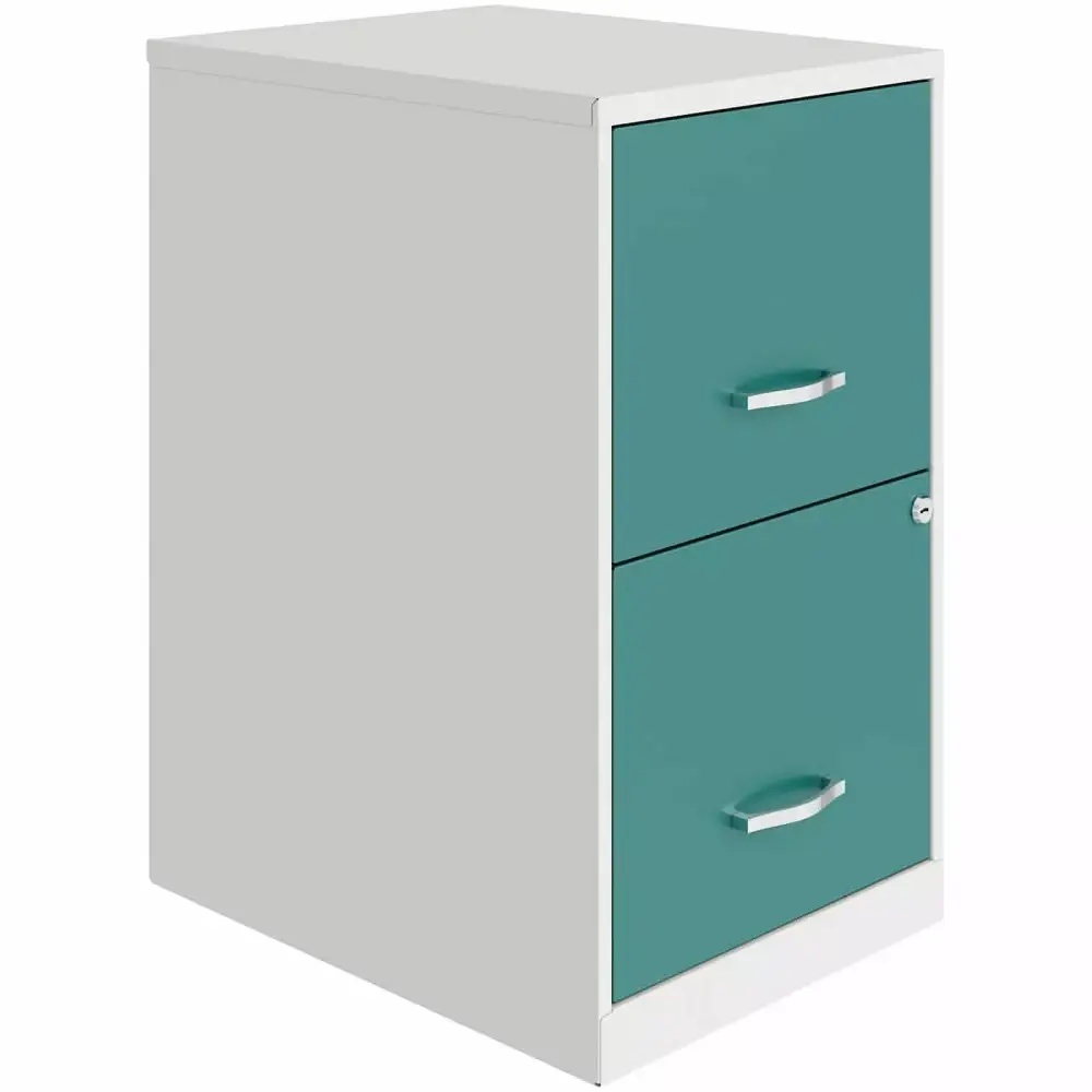 UrbanPro 18 Inch 2-Drawer Modern Metal File Cabinet White and Teal