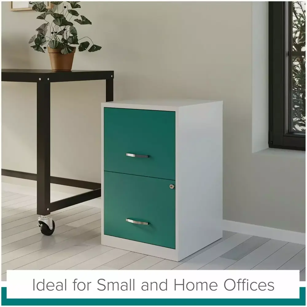 UrbanPro 18 Inch 2-Drawer Modern Metal File Cabinet White and Teal