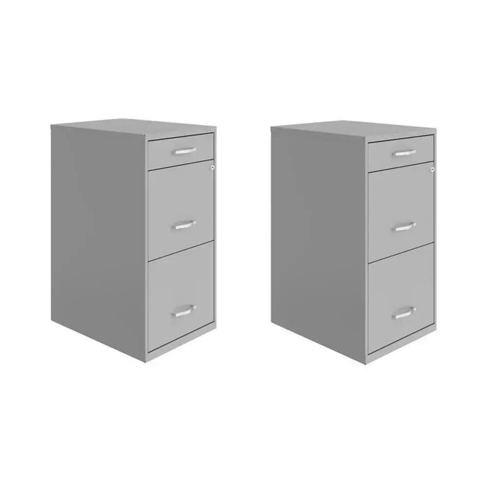 Home Square 2-Pack 3 Drawer Metal Organizer File Cabinet Arctic Silver