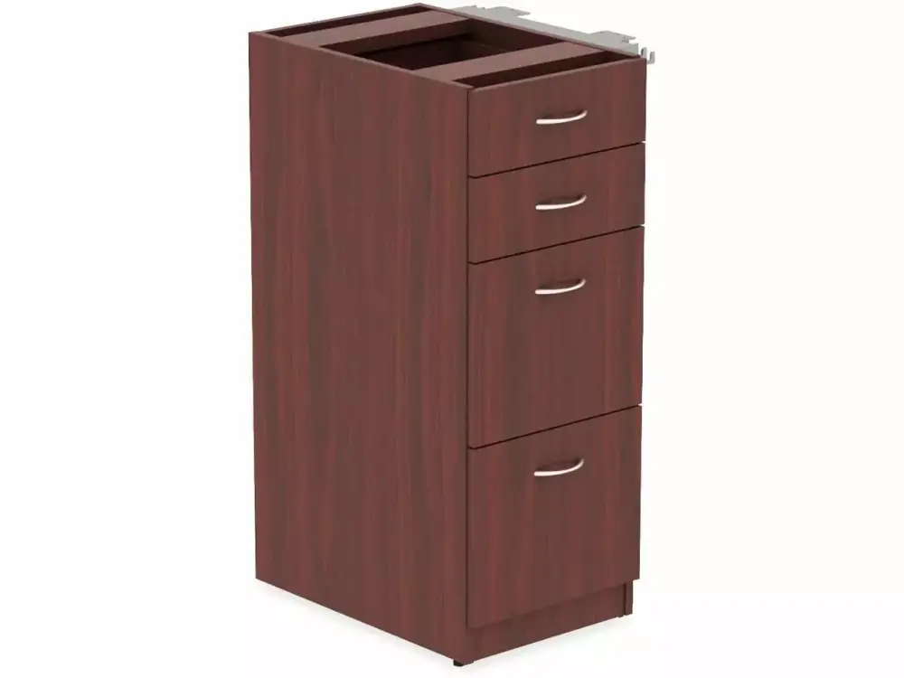 Lorell Relevance Series Mahogany Laminate 4-Drawer Office Storage Cabinet Silver Pulls