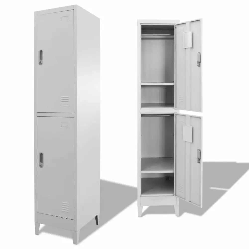 Dcenta Locker Cabinet 2 Storage Compartments Lockable Doors Metal File Office Cabinet Gray